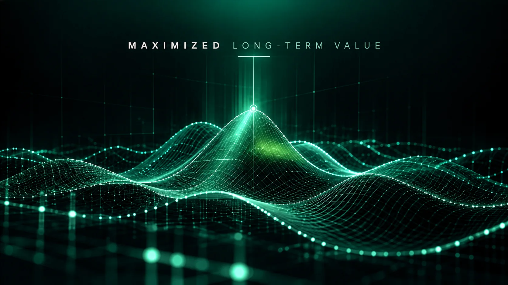 A glowing data surface rising to a single peak.